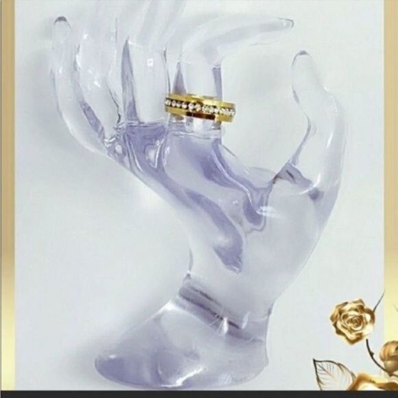 Gold Over Stainless Steel Row Ring Size 6 - Picture 3 of 3